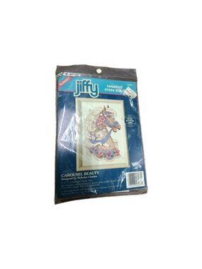 Jiffy Counted Cross Stitch Kit Carousel Beauty Horse 5"x7" Vintage 90s New!